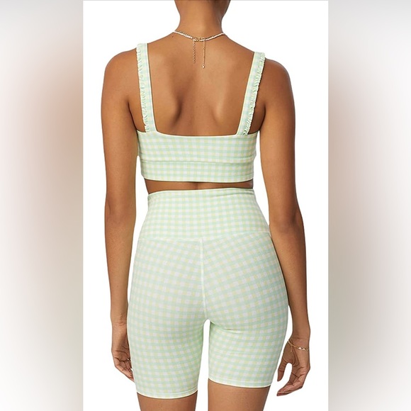 NWT Bandier x Sincerely Jules The Bryn 7" Biker Lifestyle Short Green Gingham - Picture 4 of 14